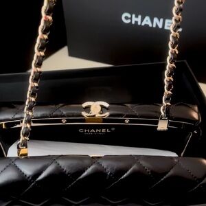 Authentic CHANEL Black Quilted Leather Shoulder Bag